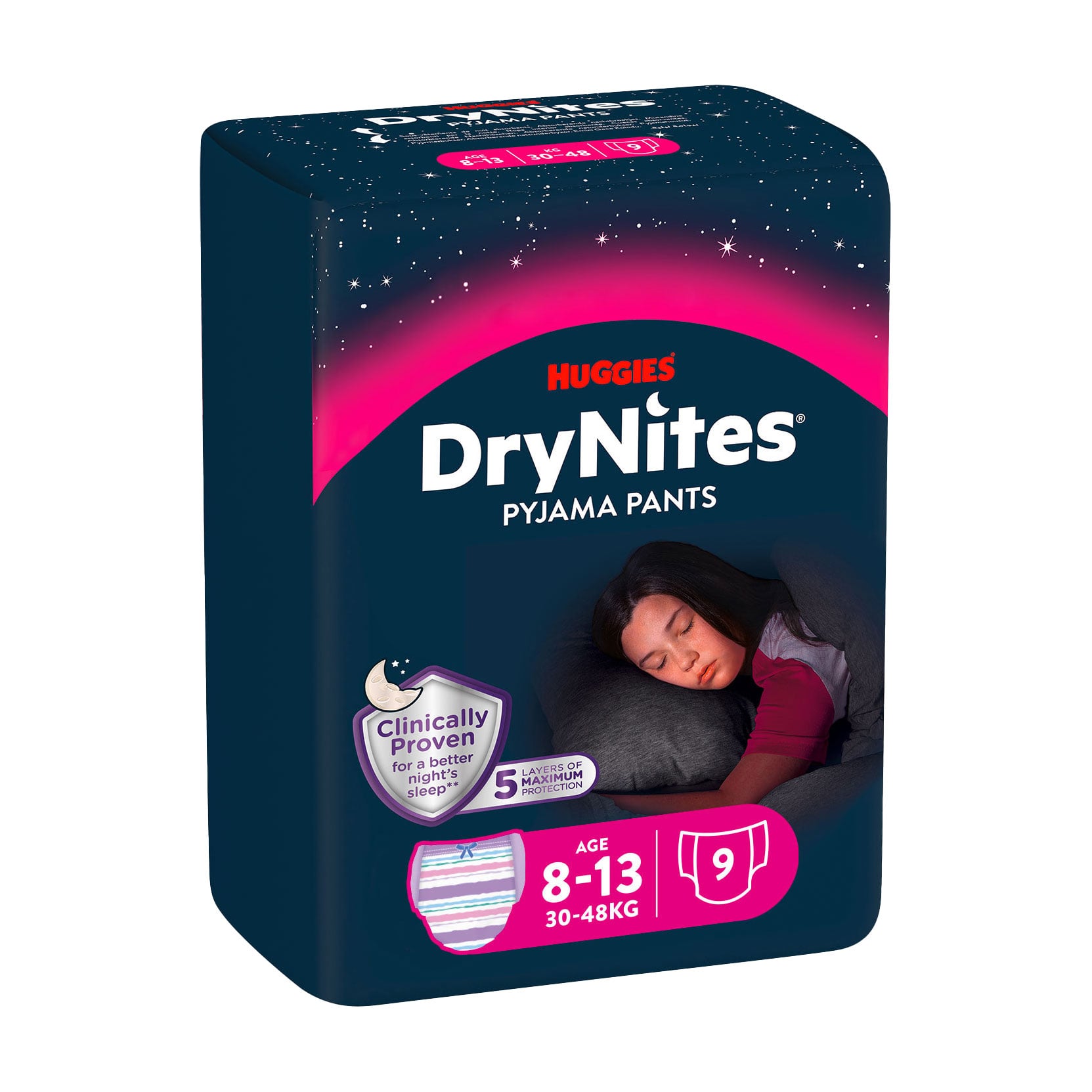 Нічні трусики-підгузки Huggies DryNites для дівчаток, 8-13 років, (30-48 кг), 9 шт